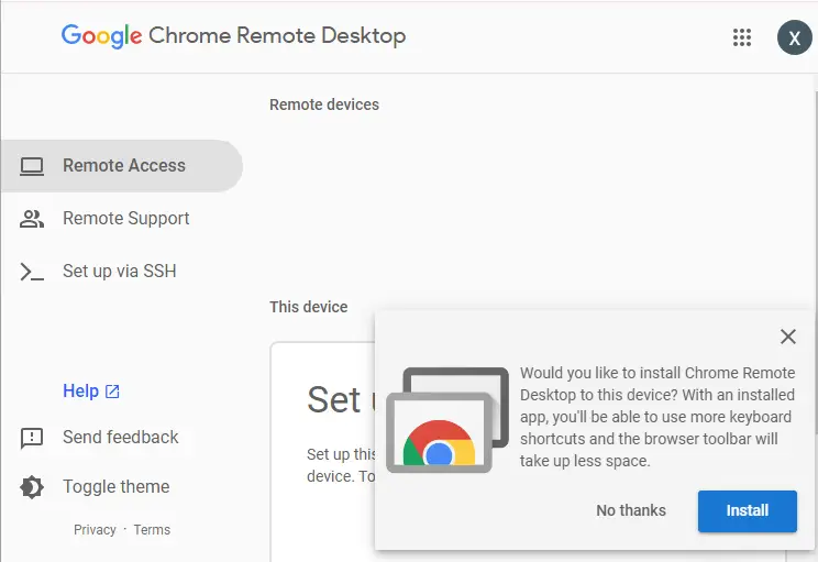 Install chrome remote desktop