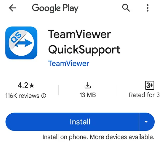 Install quicksupport TeamViewer on phone