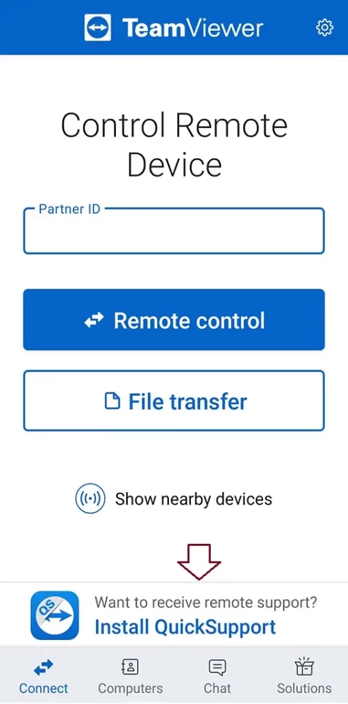 Install quicksupport app TeamViewer