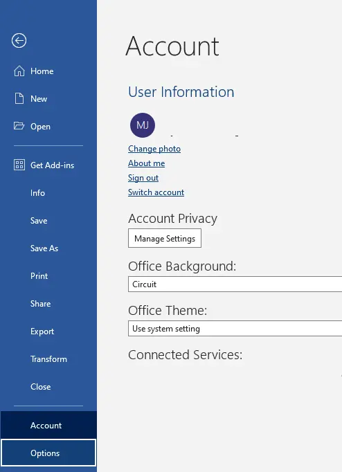 Microsoft word file menu