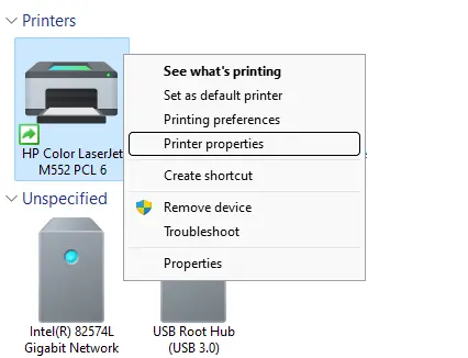 Open printer properties