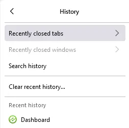 Open recently closed tabs in Firefox