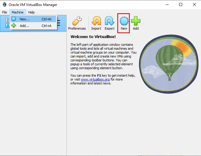 Oracle VM VirtualBox manager