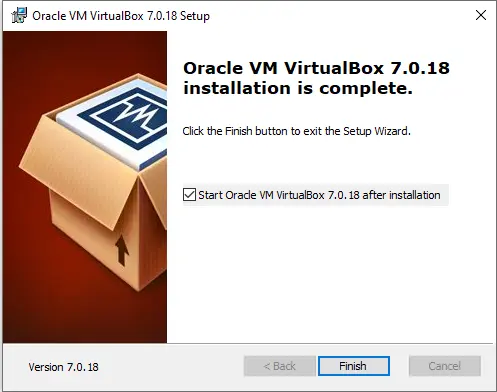 Oracle VirtualBox 7 installation is complete