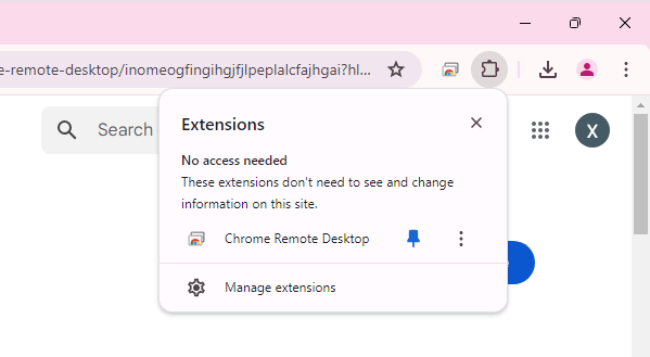 Pin chrome remote desktop extension
