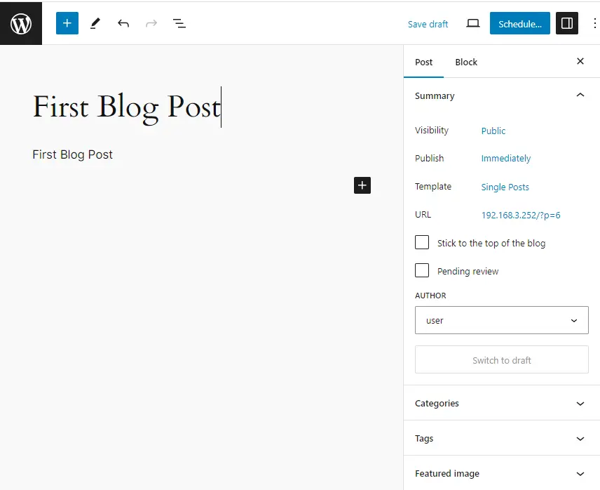 Publish post in Bitnami WordPress