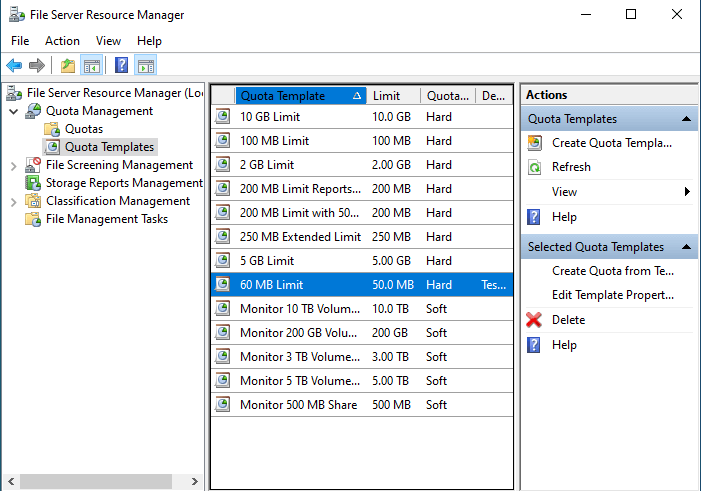 Quota Templates File server