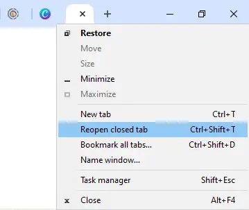 Reopen closed tab Chrome