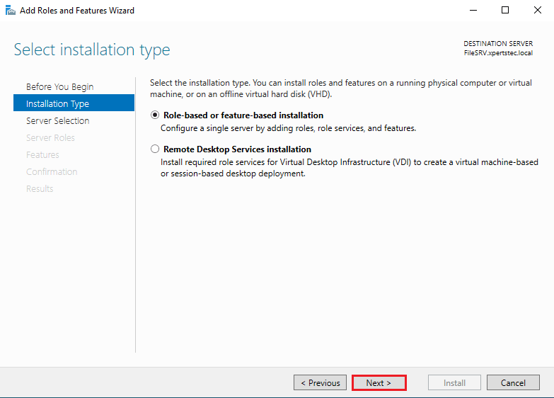 Select installation type