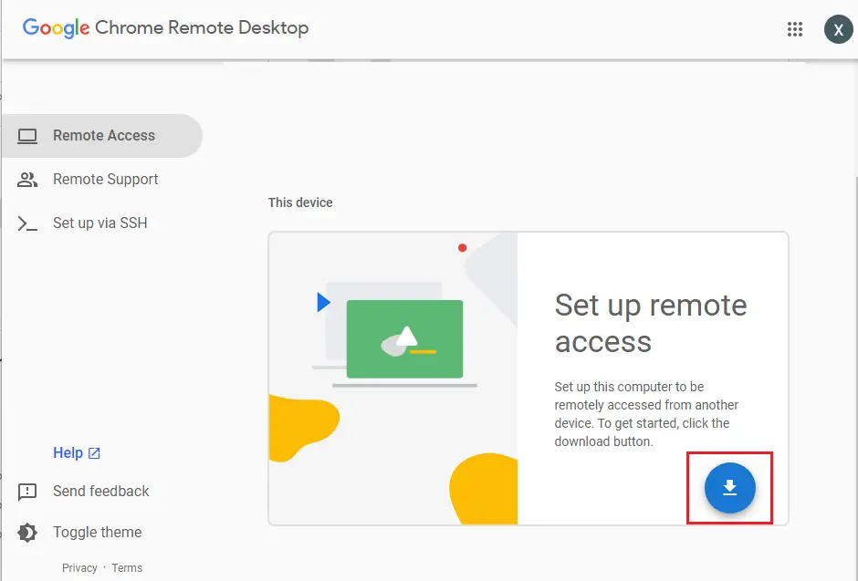 Set up remote access download