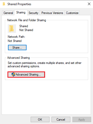 Share folder properties