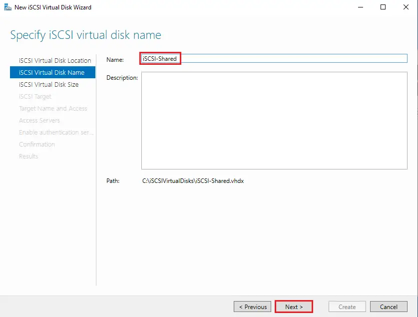 Specify iSCSI virtual disk name