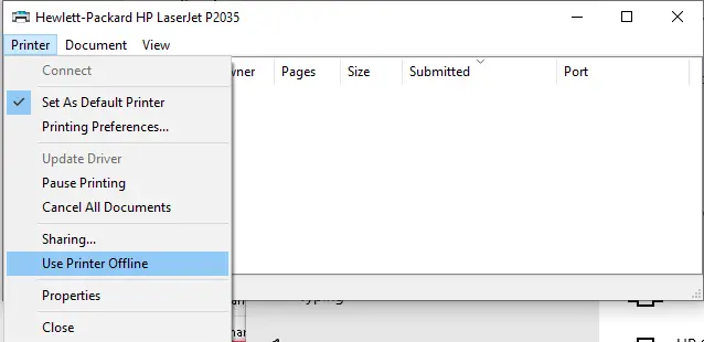 Use printer offline