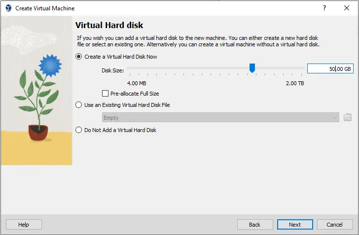 Virtual hard disk size VirtualBox