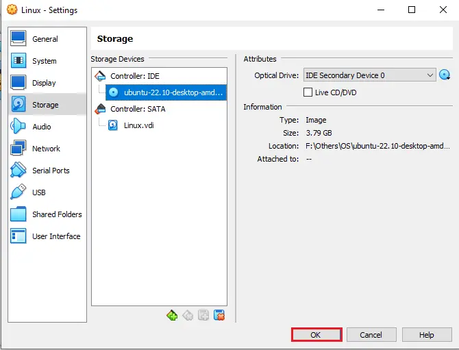 VirtualBox virtual machine settings