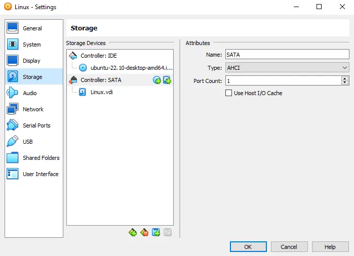 VirtualBox virtual machine storage