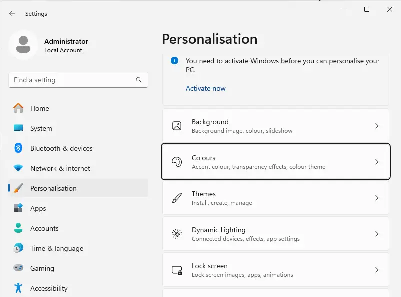 Windows 11 settings personalization