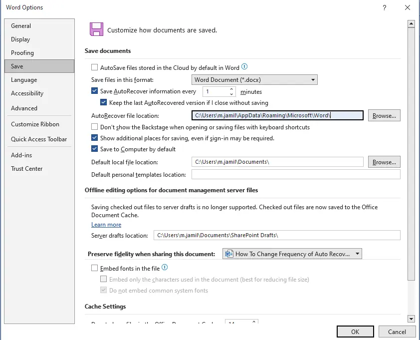 change frequency of auto recovery files