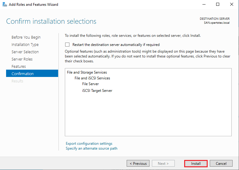 iSCSI target server confirmation