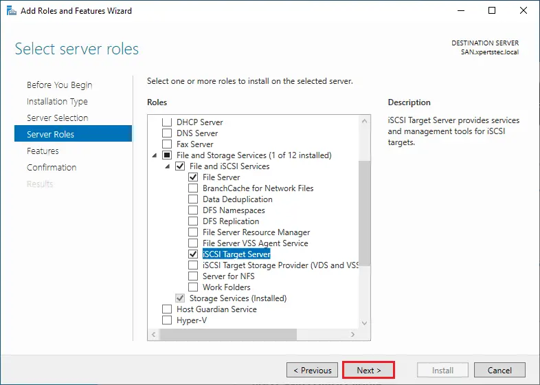 iSCSI target server features