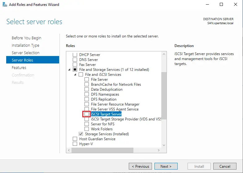 iSCSI target server features