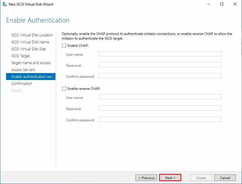 iSCSI virtual disks enable authentication