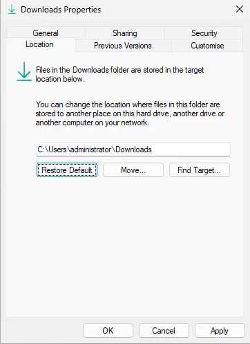 Change download location in Windows