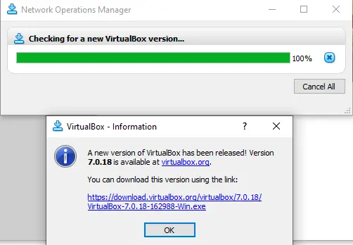 Checking for new VirtualBox version