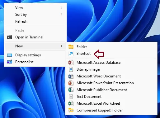 Create shortcut in Windows 11