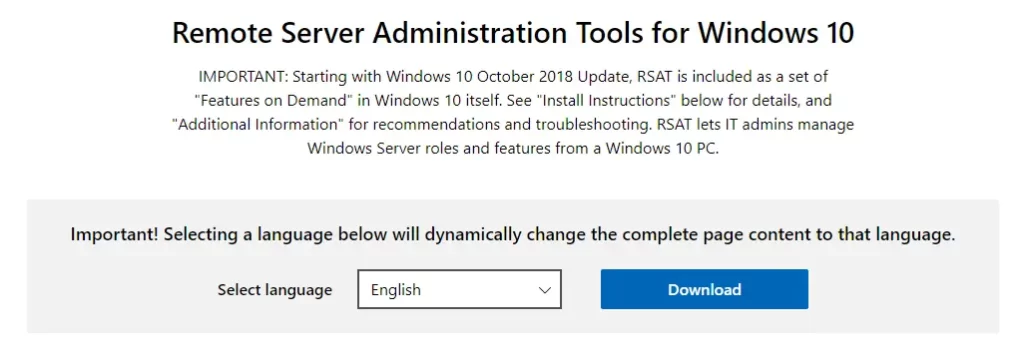 Download remote server administrator tools