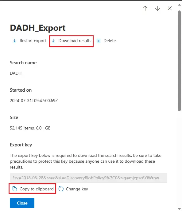 Export Office 365 PST download results