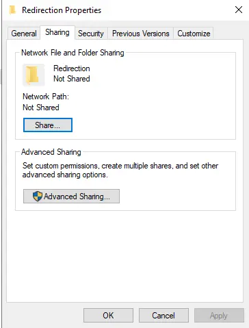 Folder properties sharing tab