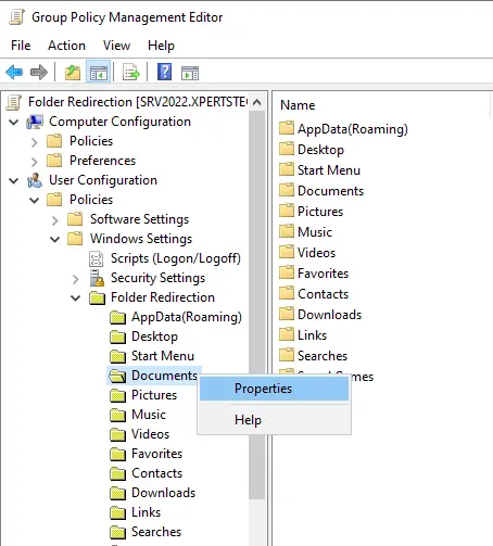 Folder redirection with group policy