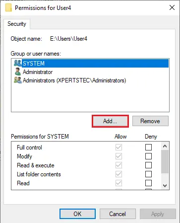 Permissions for shared folder