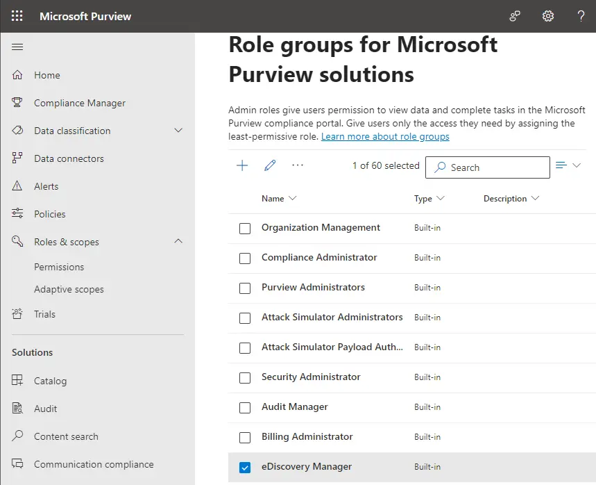 Role groups for Microsoft purview solutions