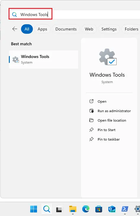 Search Windows tools in Windows