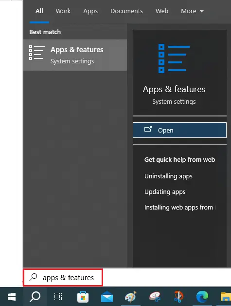 Search apps & features in windows