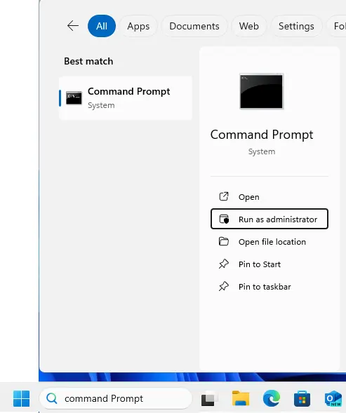 Search command prompt