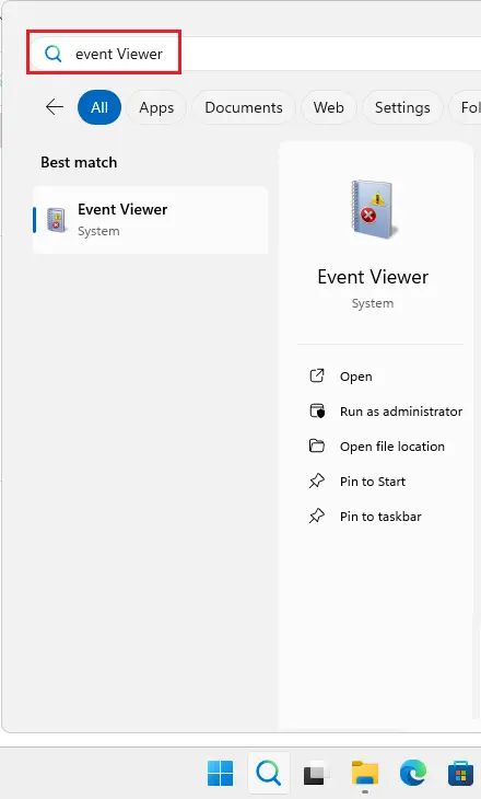 Search event viewer in Windows