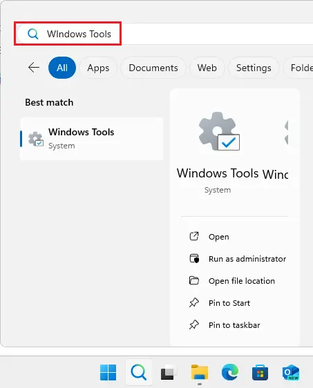 Search windows tools