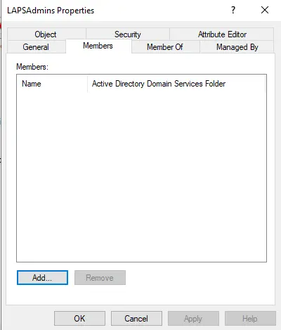 Security group properties members tab