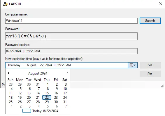 Select expiration time LAPS