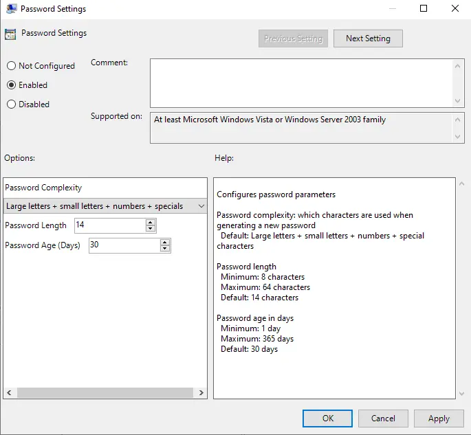 Setup local administrator passwords solution