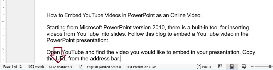 Show character count in Microsoft Word