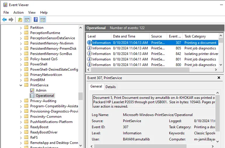 Track print usage with event viewer