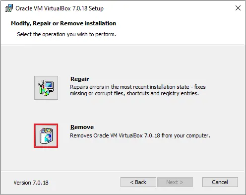 Uninstall Oracle VM VirtualBox