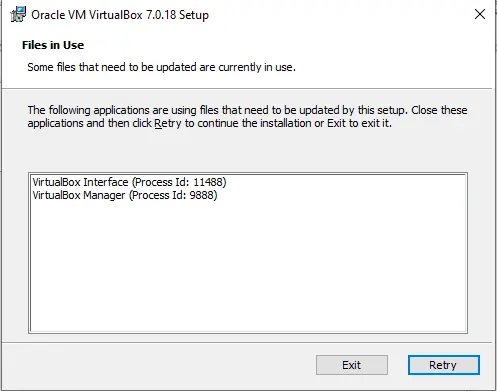 Update VirtualBox files in use