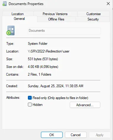 Verify folder redirection