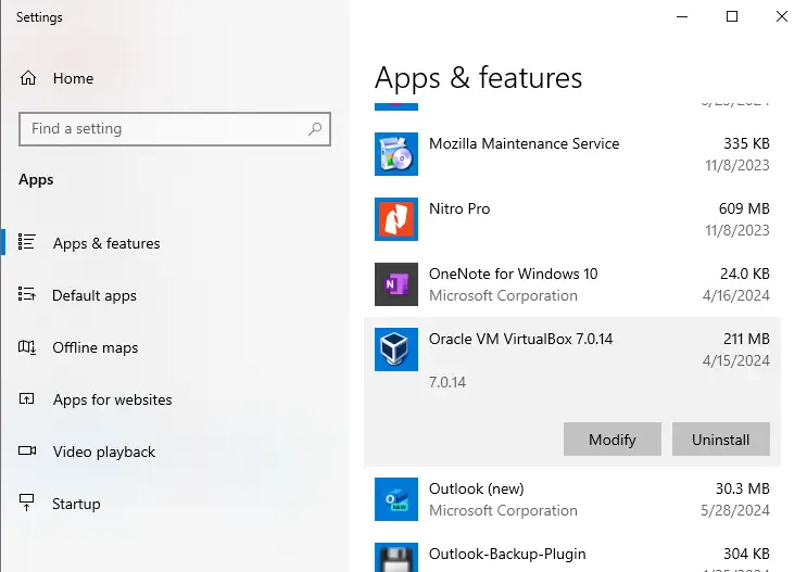 Windows Apps & features