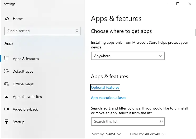 Windows apps & features